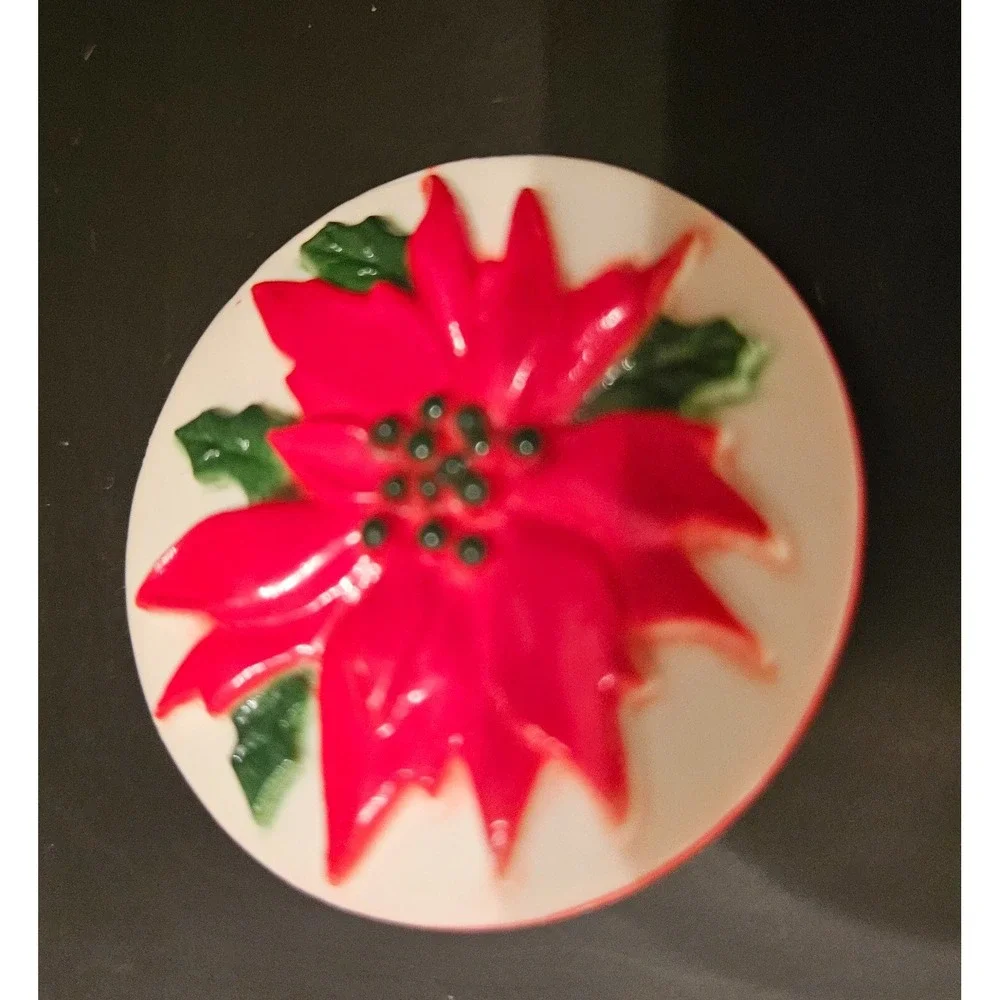 Poinsettia Flower Pin  Christmas‎ Holiday Red Green